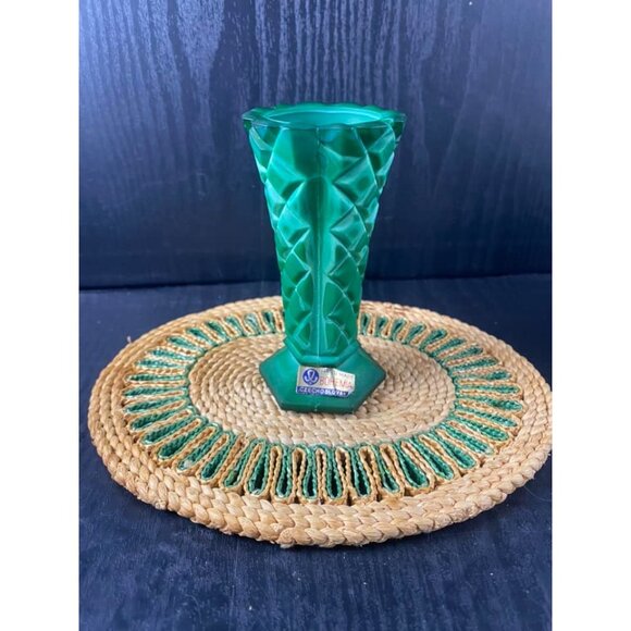 1930s Czech Bohemia Green Malachite Vase Hatpin Holder Gift for Her Mom Daughter - Picture 2 of 4